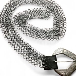 Vintage Handmade Chainmail Belt with Engraved Western Buckle XL